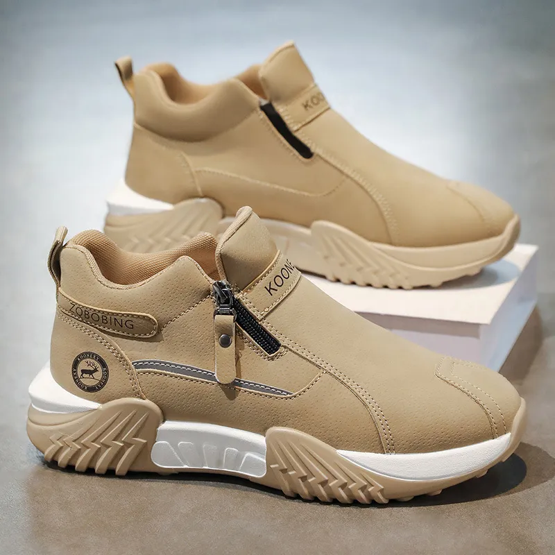 Unisex Winter Snow Casual Ankle Boots, Suede-Style Upper, Side Zipper, Fleece Lining, Thick PVC Sole