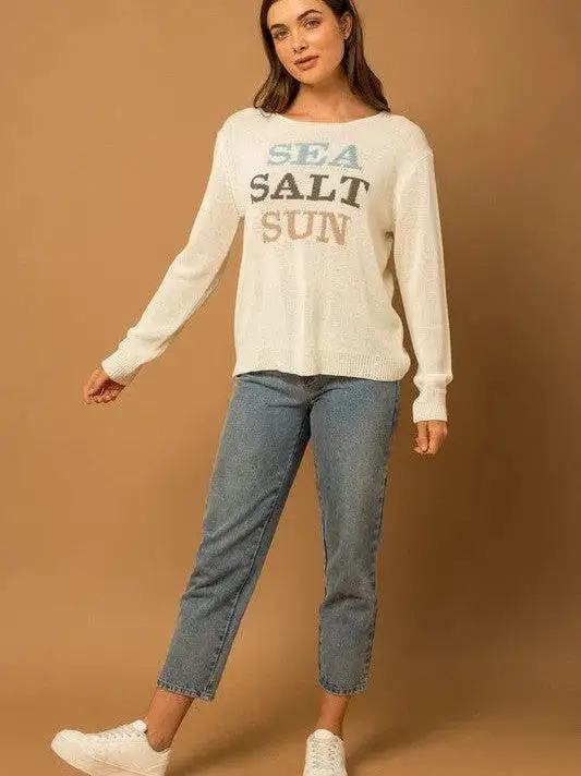 Sea Salt Sun Round Neck Long Sleeve Graphic Sweater