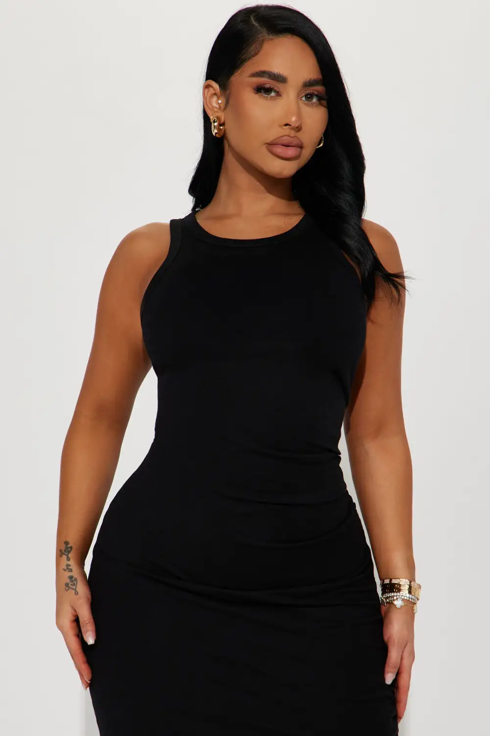 Kali Ribbed Midi Dress - Black
