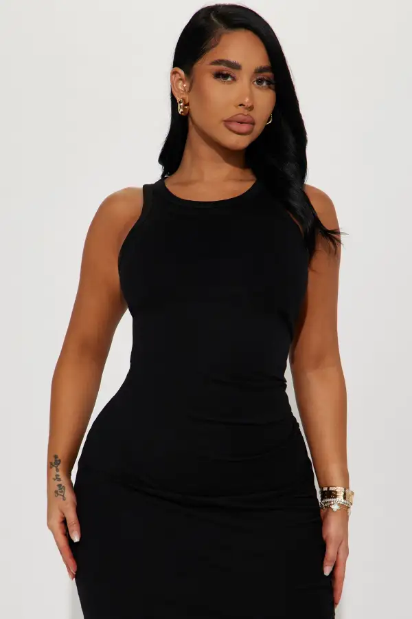 Kali Ribbed Midi Dress - Black