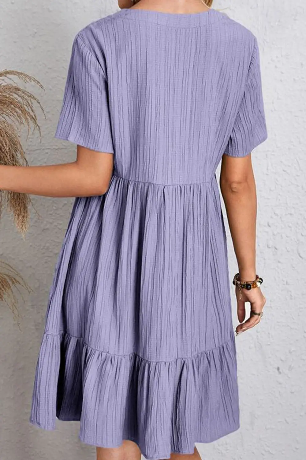 Boho Chic  Plus Size Ruched V-Neck Short Sleeve Dress