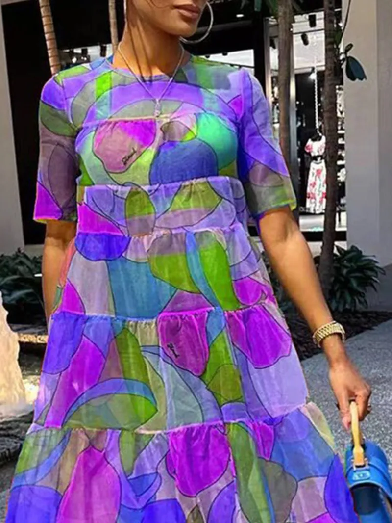 Casual Printed Long Sleeve Short Sleeve Dress