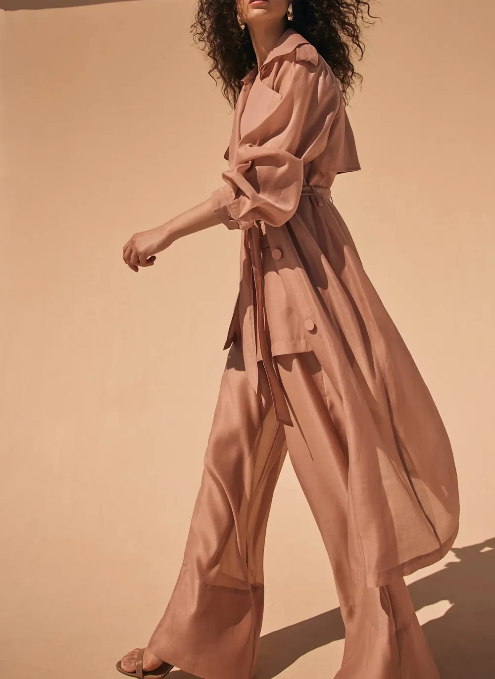 Casual Style Pink Sheer Organza Trench Coat