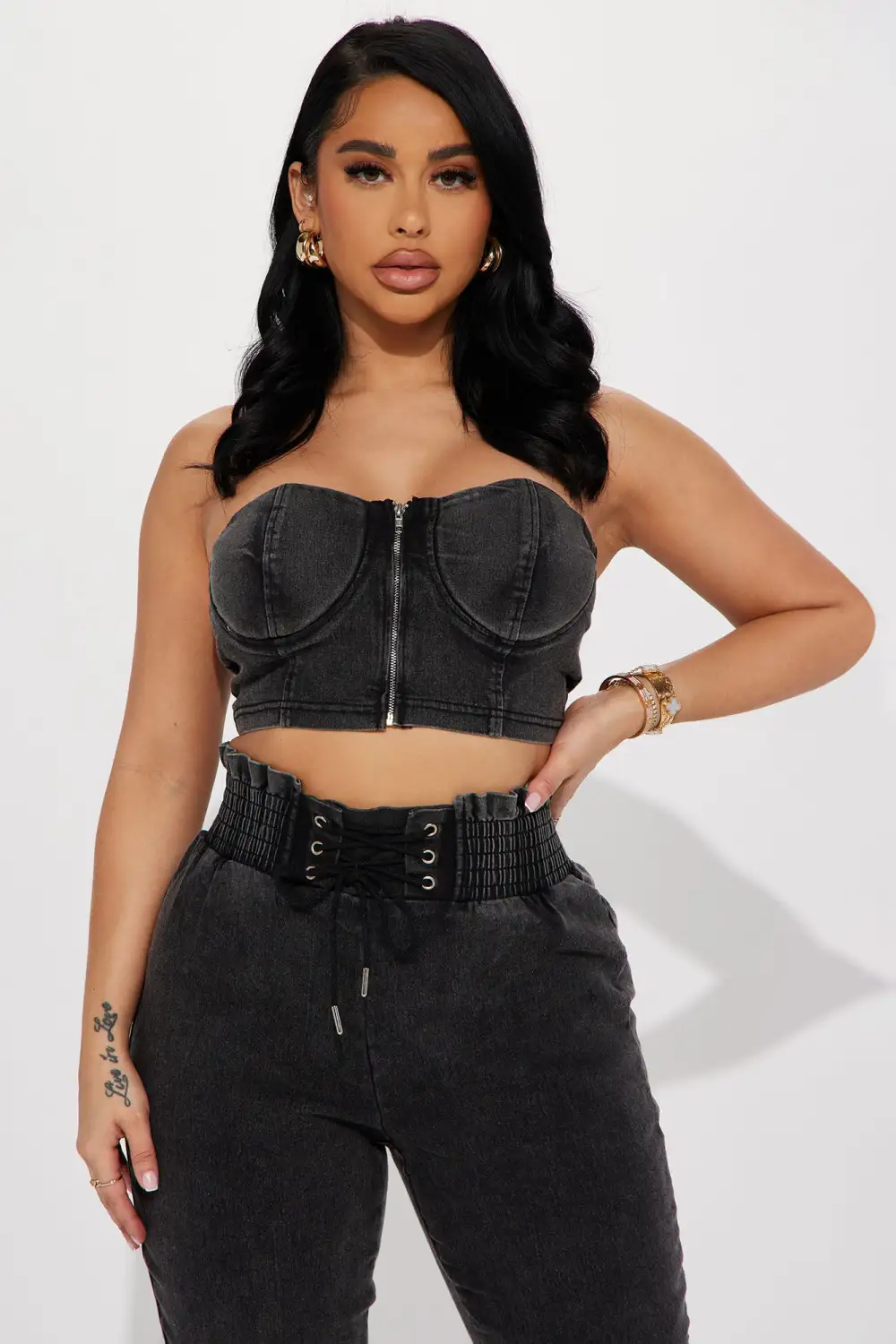 It's About Time Denim Pant Set - Black