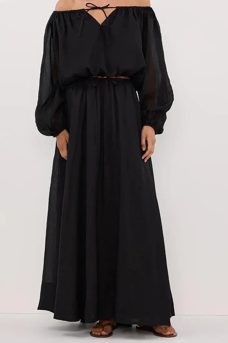 BLACK RAMIE MAXI SKIRT