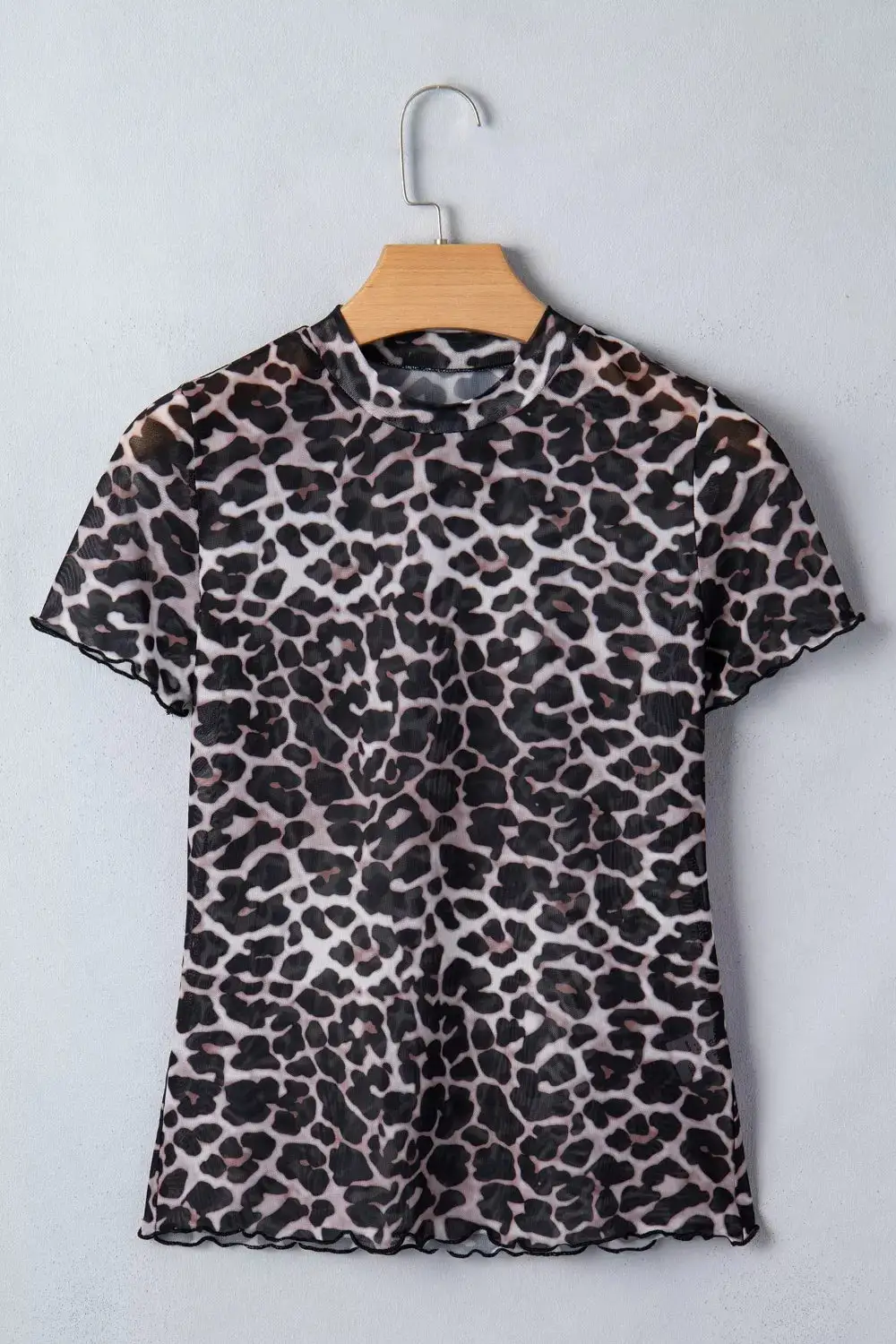 Leopard Print Sheer Mesh Short Sleeve Top