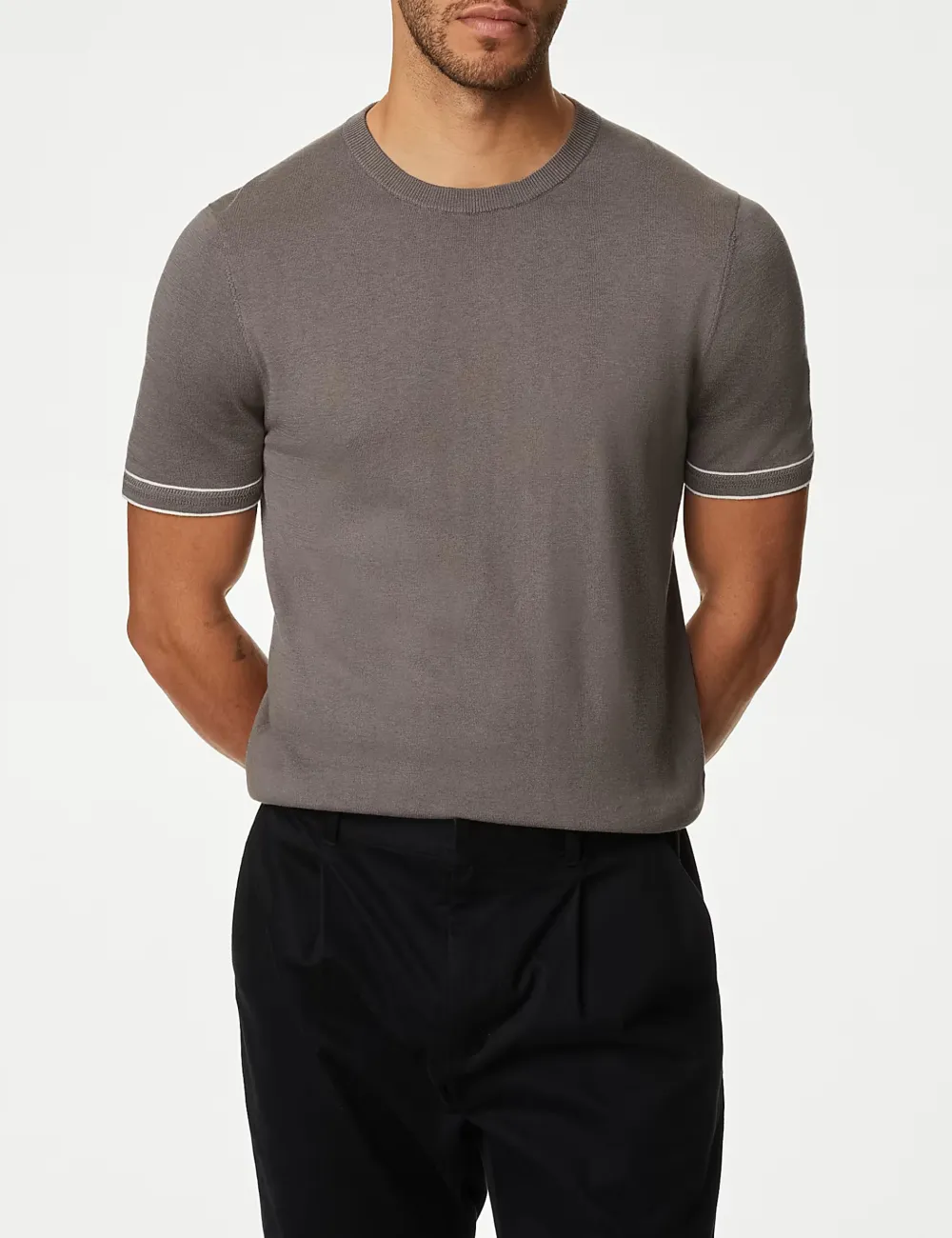 Silk Cotton Crew Neck Knitted T-Shirt