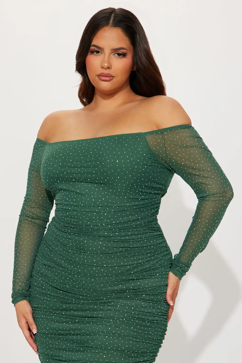Amber Off Shoulder Midi Dress - Hunter