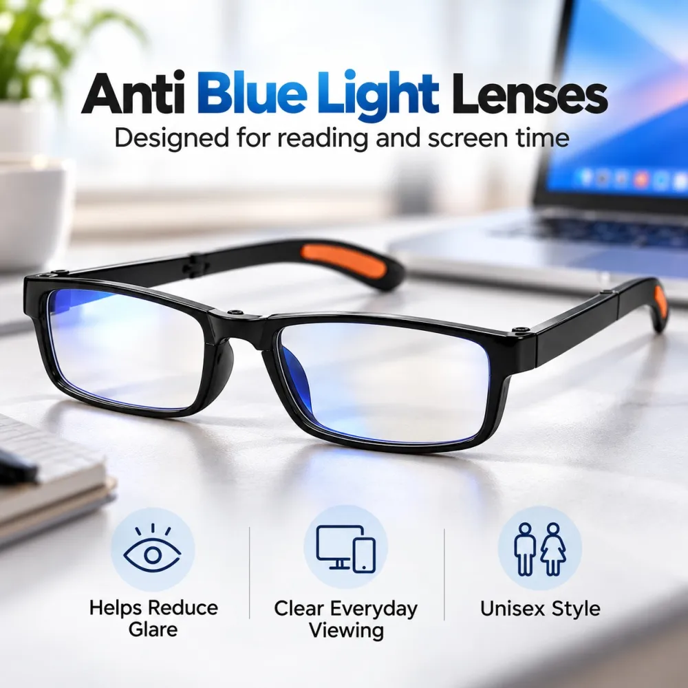 Foldable Waist-Hanging Portable Anti-Loss Reading Glasses, HD Blue Light Blocking for Reading & Newspapers