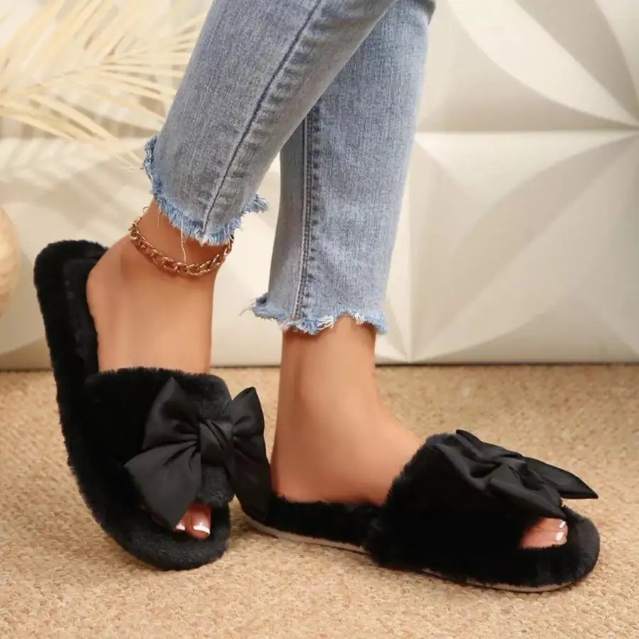 Bow Open Toe Flats Slippers