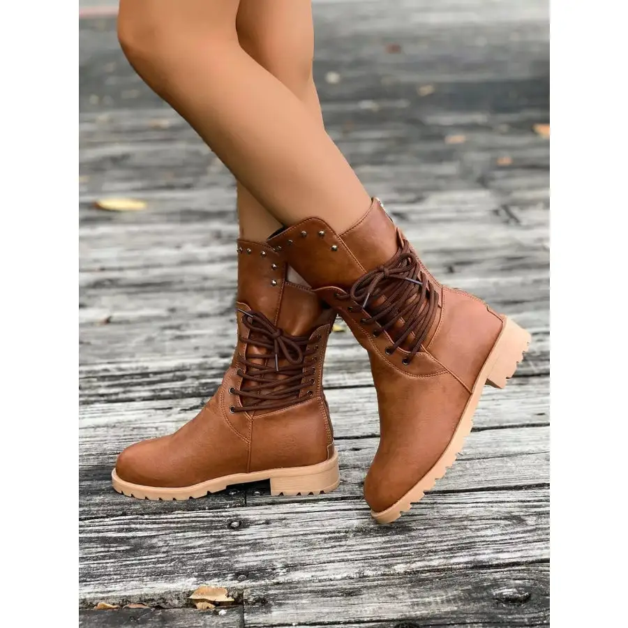 Round Toe Block Heels Boots