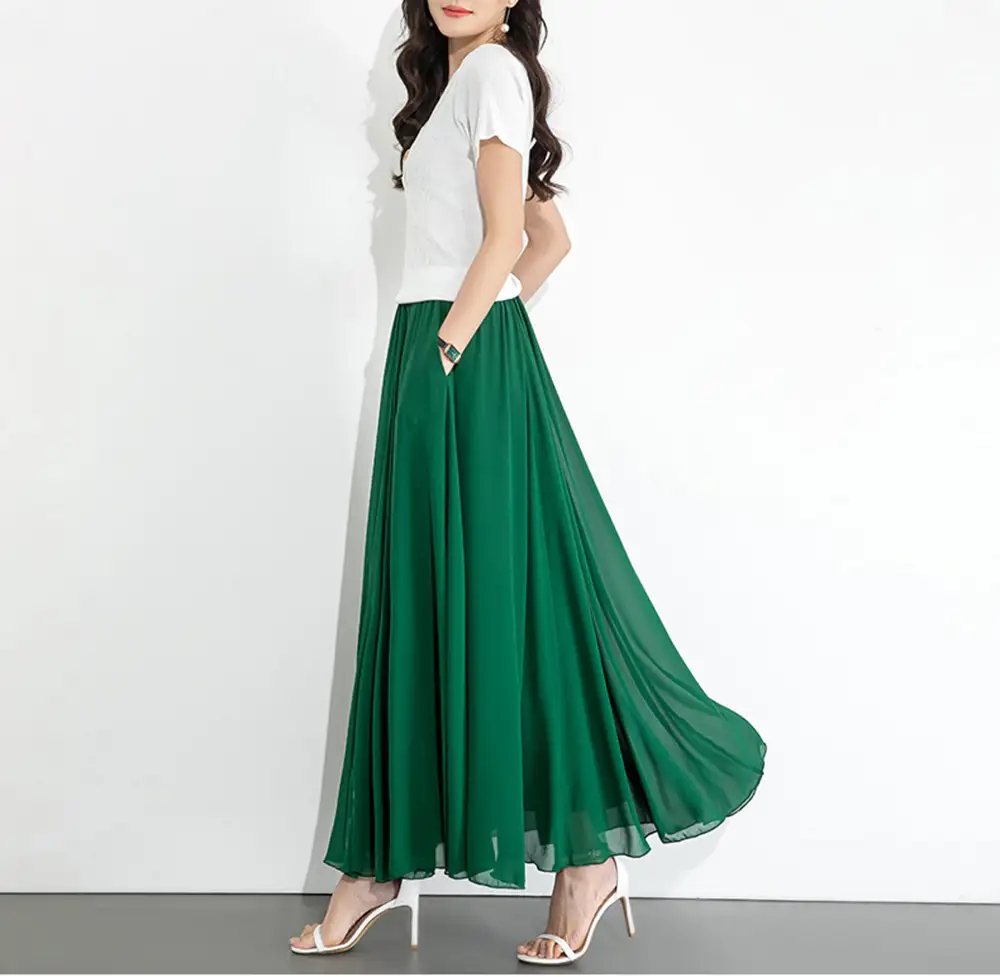 Modern Elastic Waist Chiffon A Line Maxi Skirt