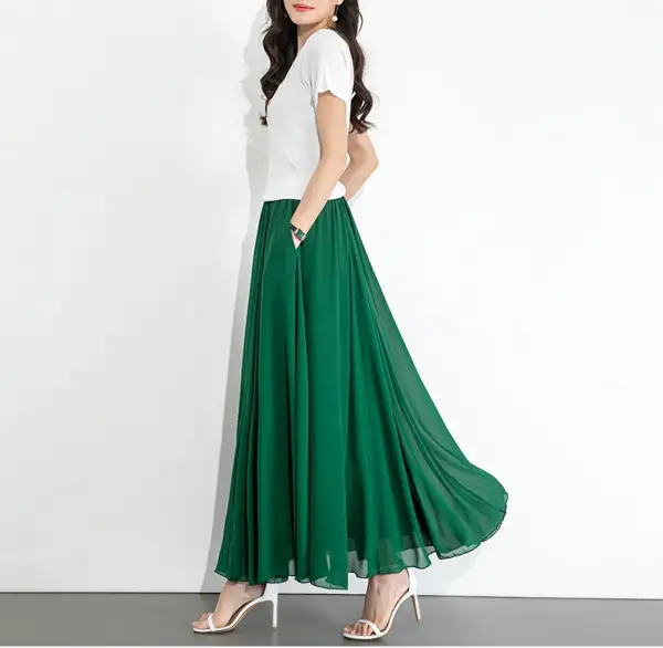 Simple Elastic Waist Chiffon A Line Maxi Skirt