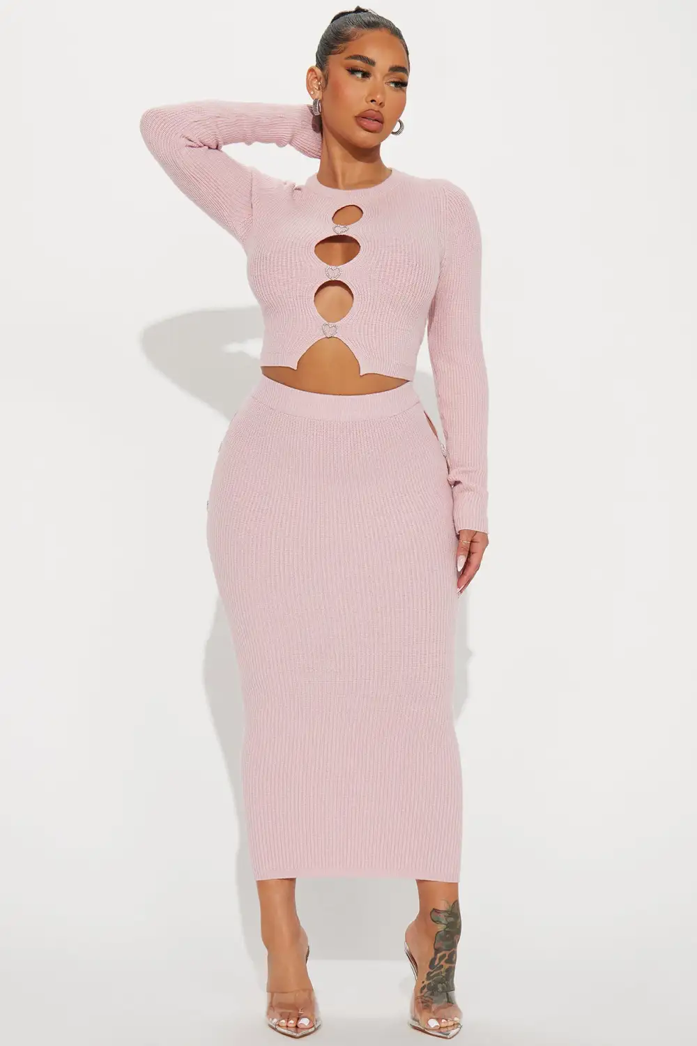Oh So Tempting Sweater Skirt Set - Pink