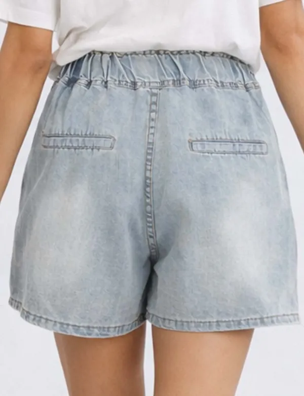 Rhinestone Heart Wide Leg Drawstring Denim Shorts