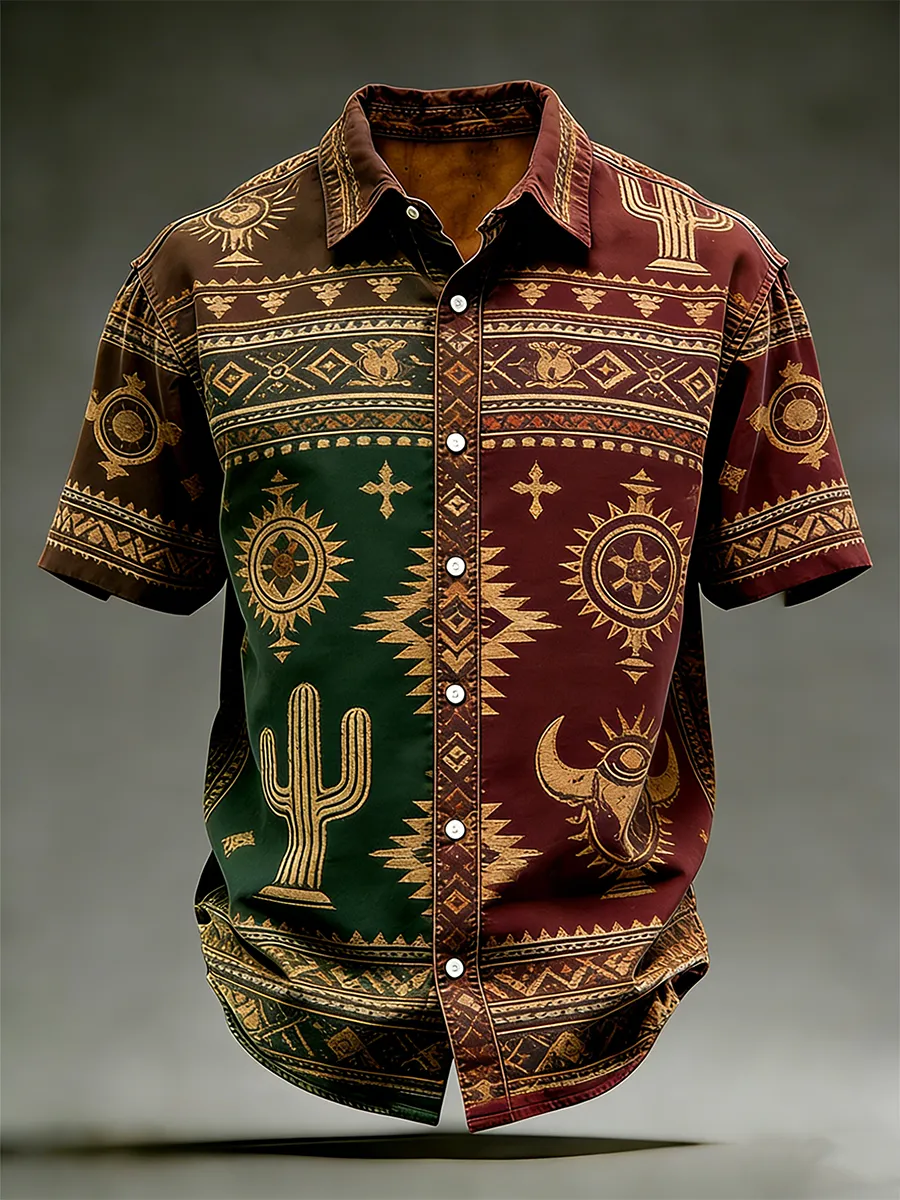 Men's Southwest Tribal Cactus & Aztec Print Shirt