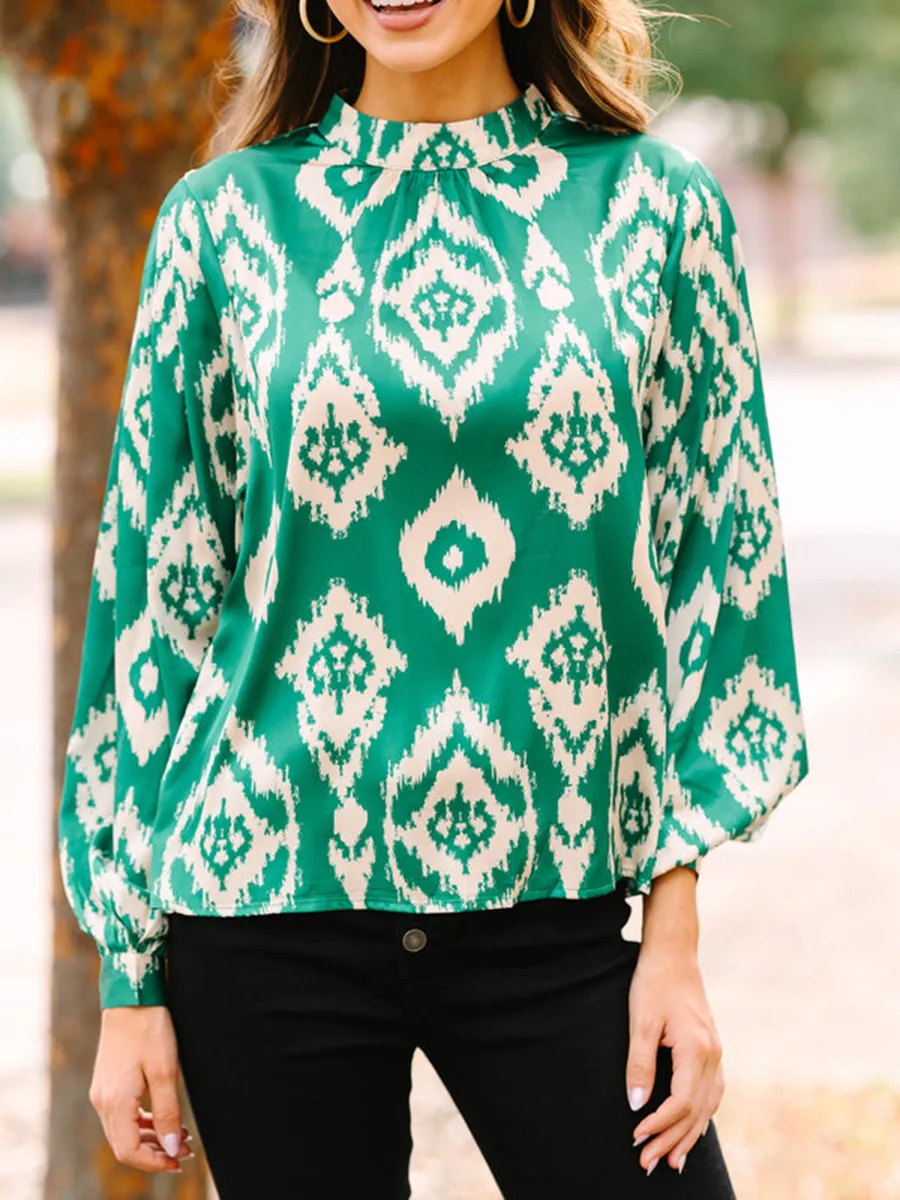 Green Abstract Satin Blouse