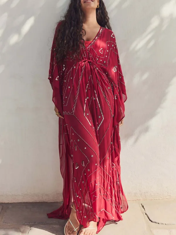 Red Decorative Long Cardigan