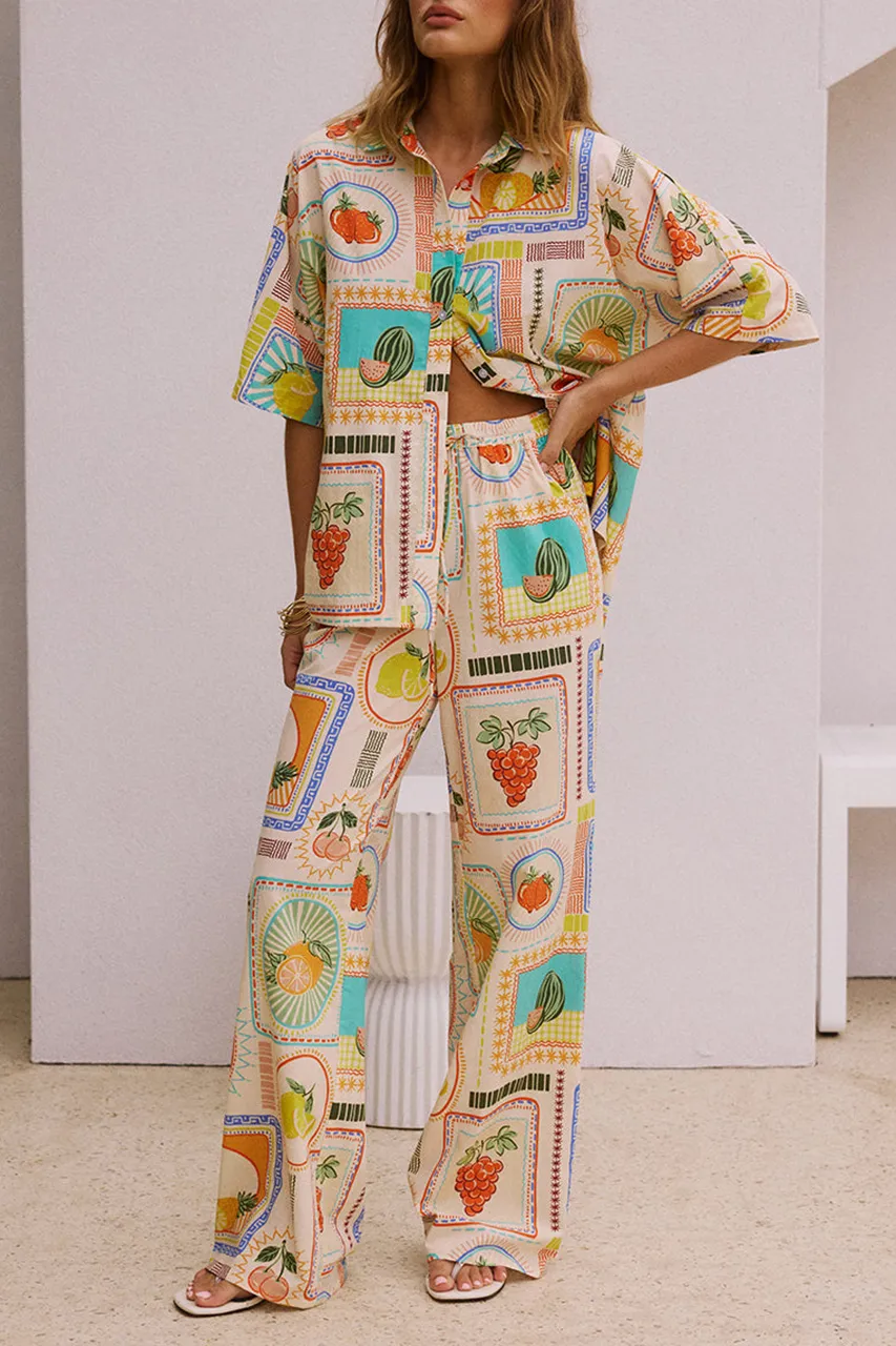 Art Print Wide-Leg Pants