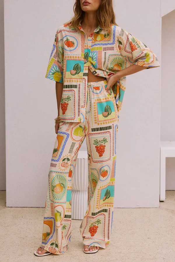 Art Print Wide-Leg Pants