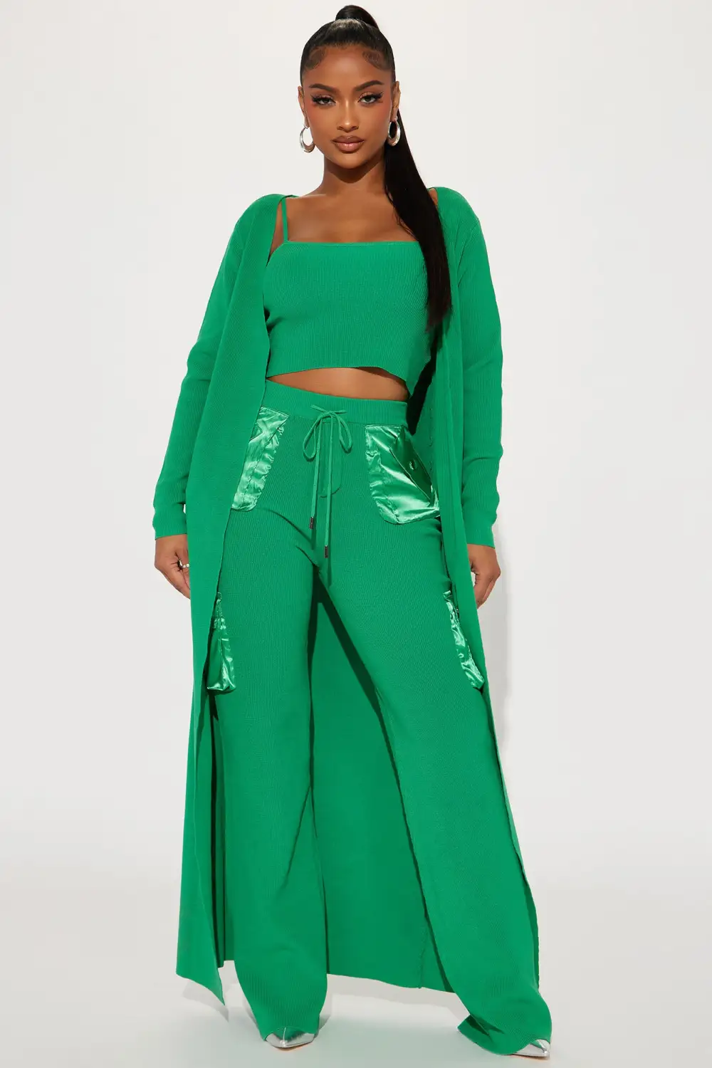 Jamie 3 Piece Sweater Pant Set - Green