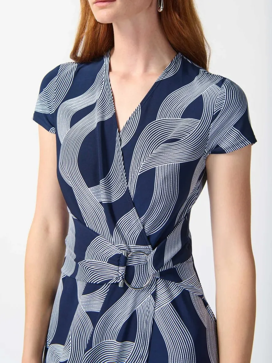Navy Swirl Print Wrap Midi Dress