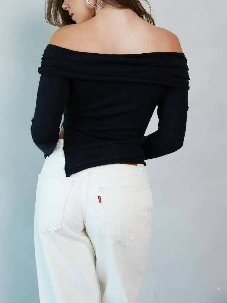 Off the Shoulder Asymmetrical Sweater Top