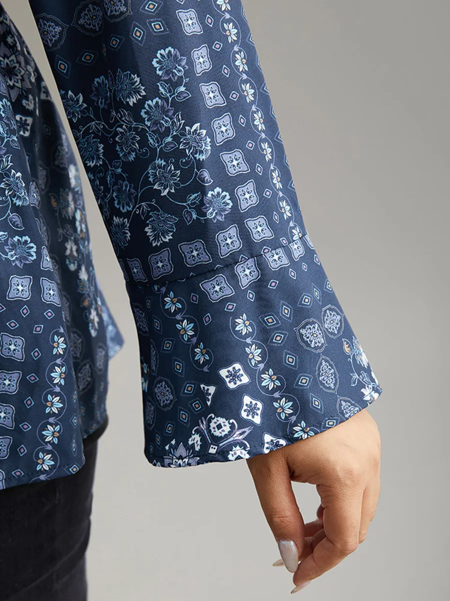 V-Neck Ruffled Patchwork Shirt
