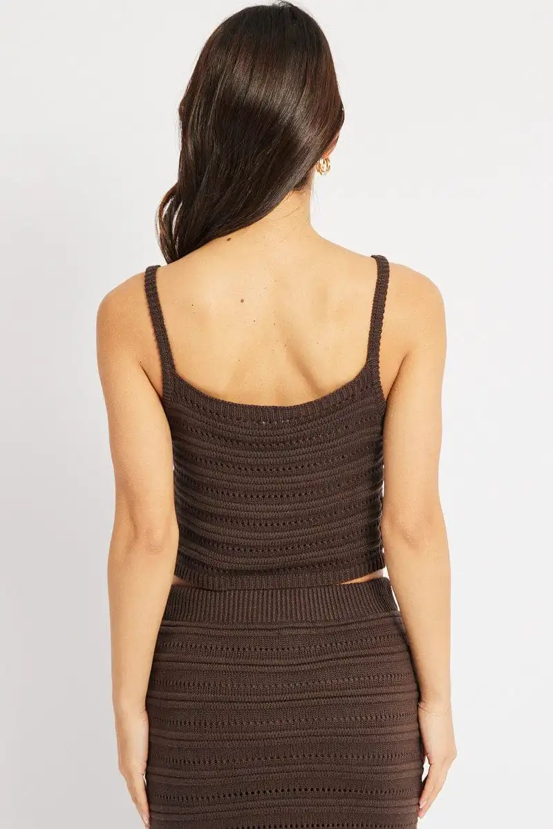 Brown Crochet Knit Tank Top