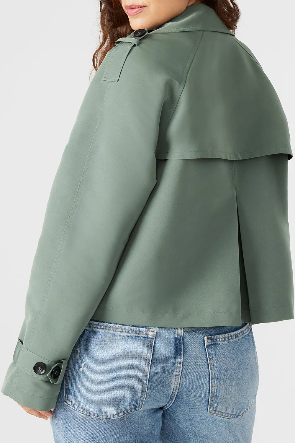 CROPPED TRENCH JACKET LIGHT GREEN
