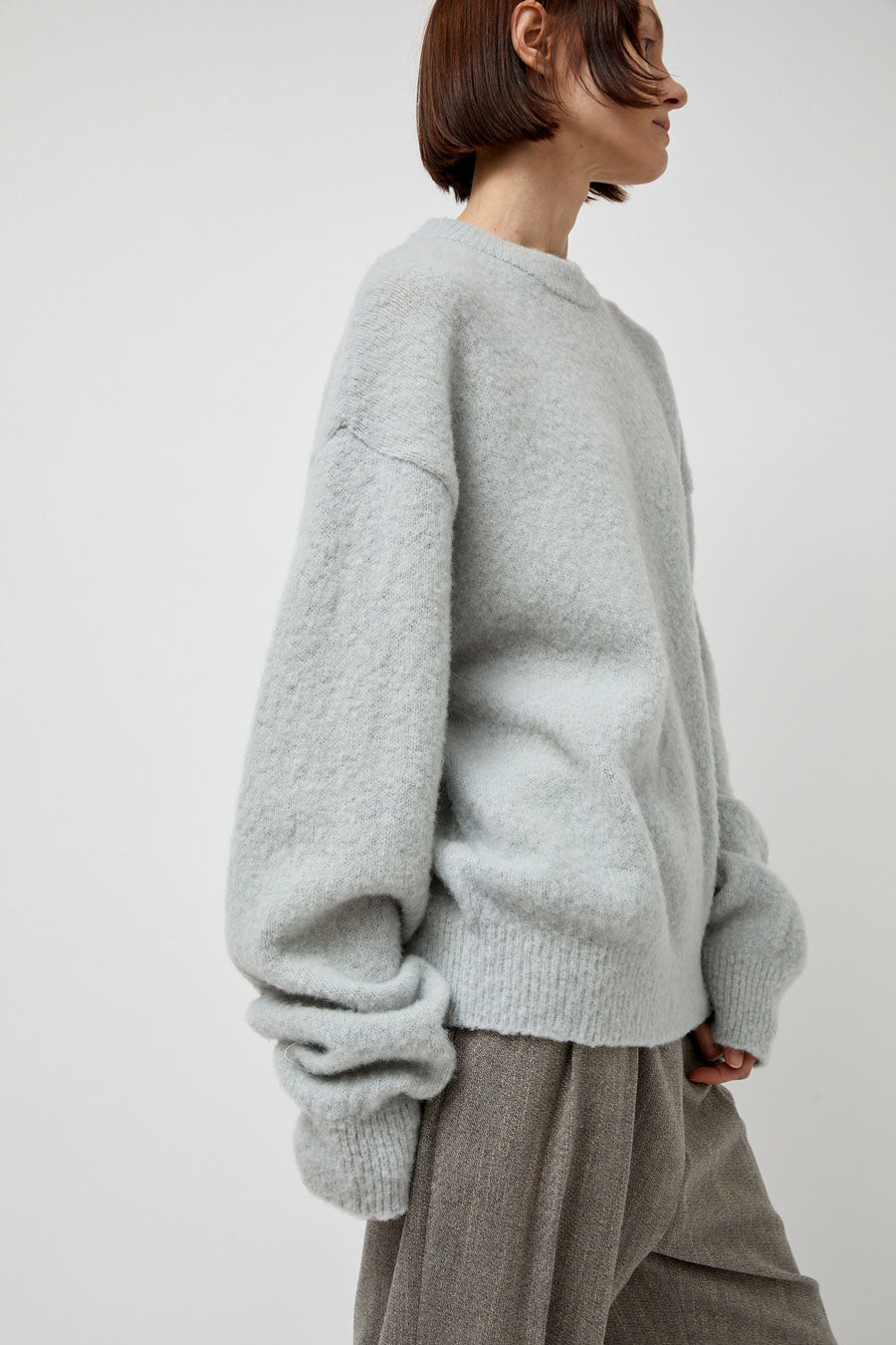 Amomento Fluffy Long Sleeve Pullover in Light Grey