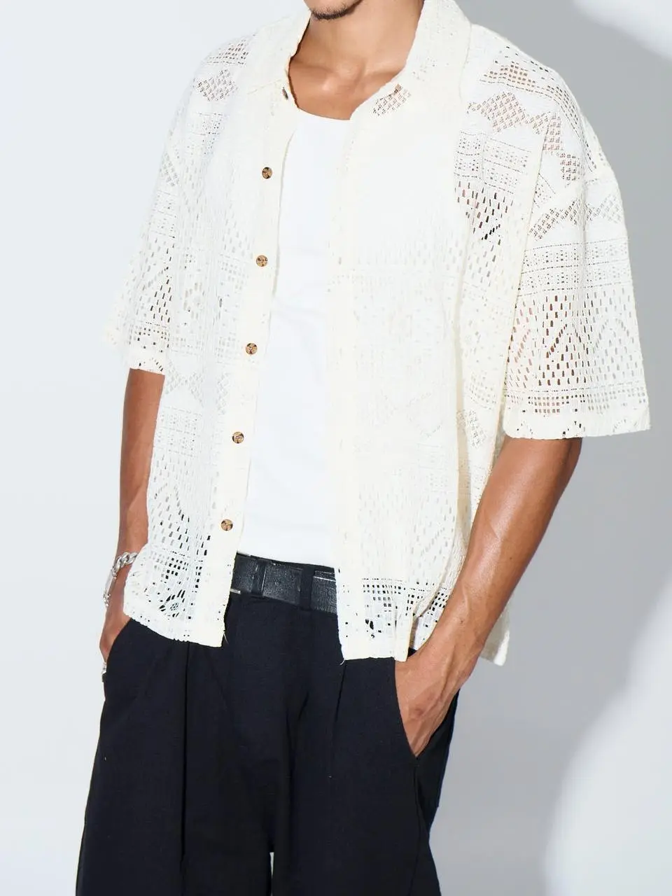 Casual Soft And Comfortable White Hollow Shirt