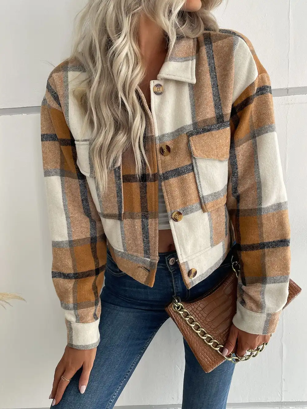 GYPSY-Plaid Button Up Cropped Jacket