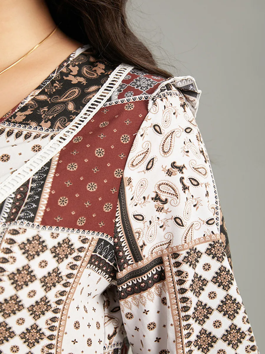 V-Neck Geometric Print Elegant Shirt