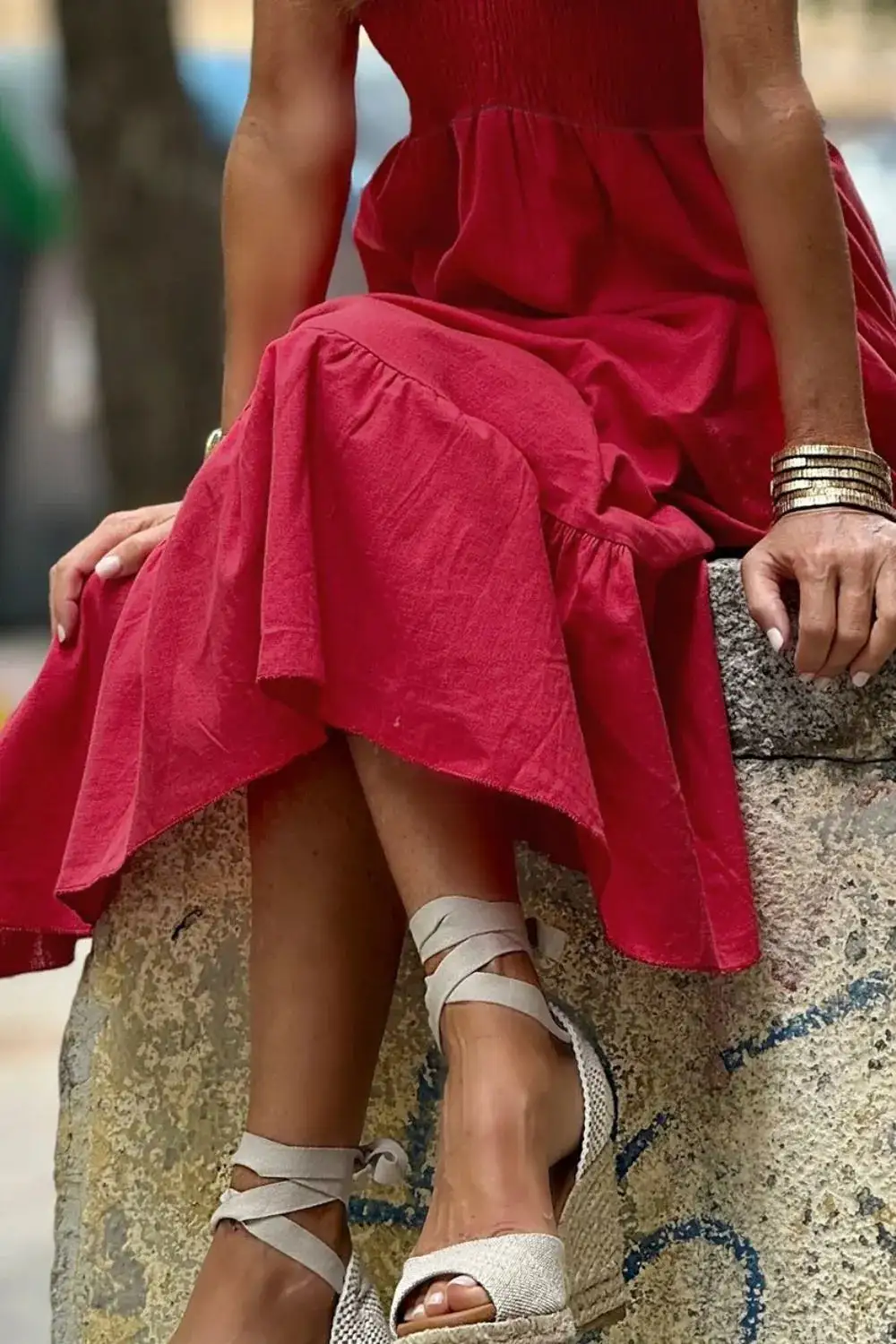 Textured Tie Detail Smocked Dress