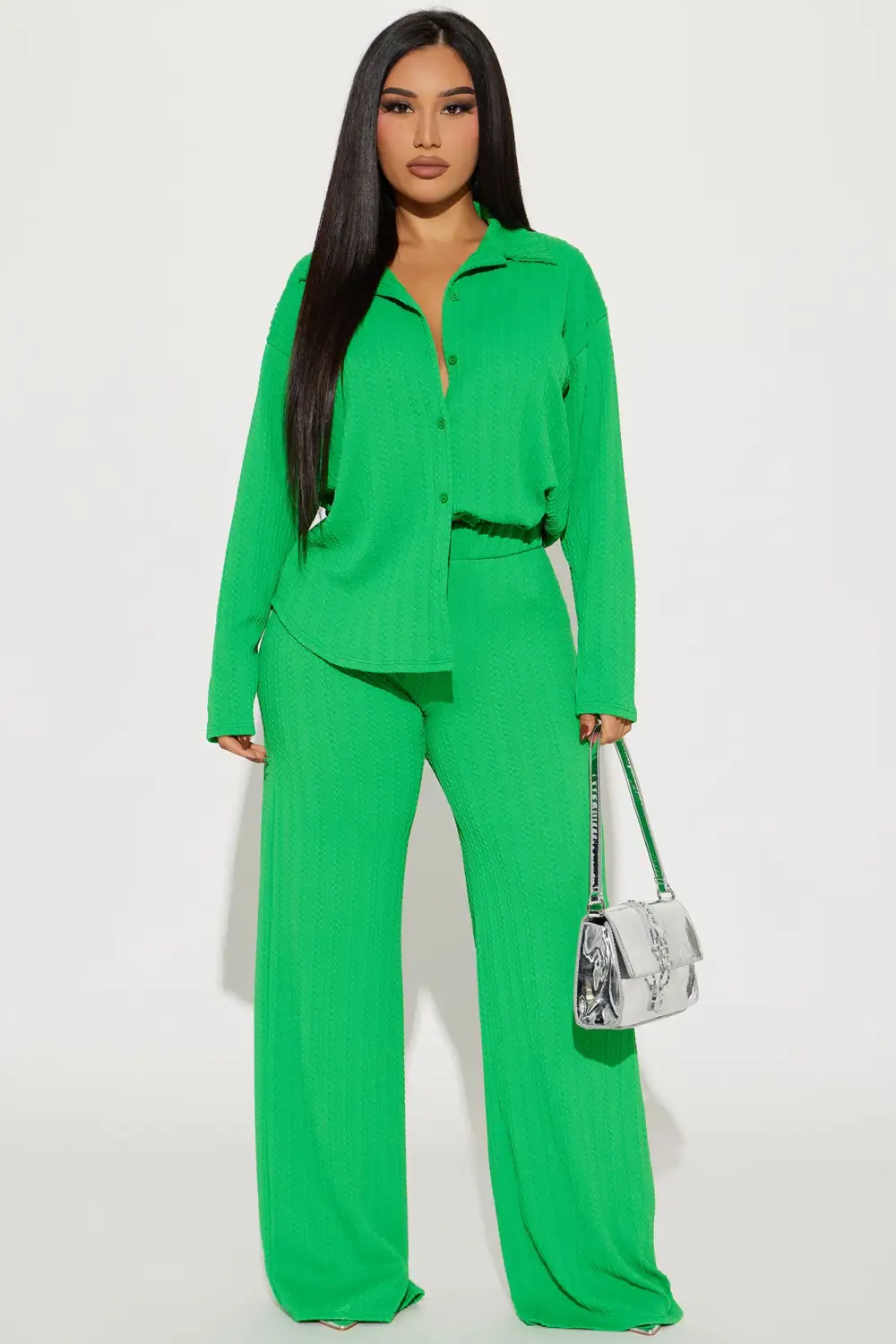 Everlasting Textured Pant Set - Green