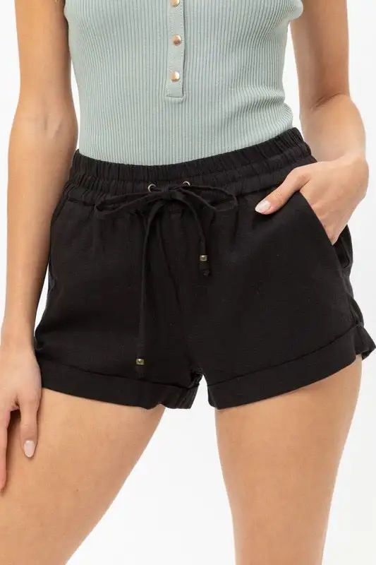 Roomy Drawstring Linen Blend Casual Shorts
