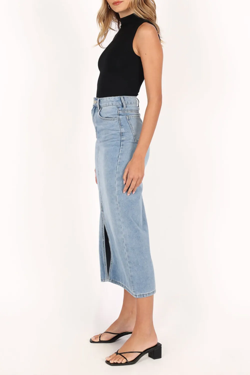 DANA DENIM MIDI SKIRT - BLUE WASH