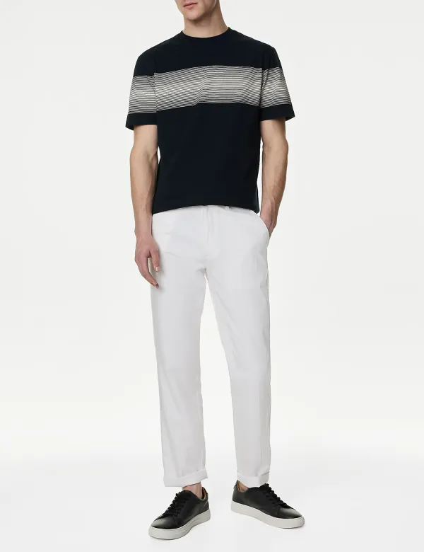 Pure Cotton Striped Crew Neck T-Shirt