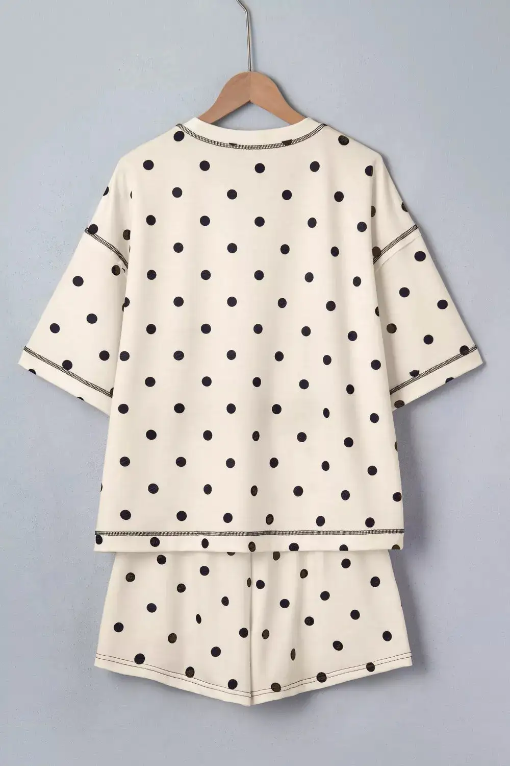 Exposed Seam Detail Polka Dot Loose Tee Drawstring Shorts Set