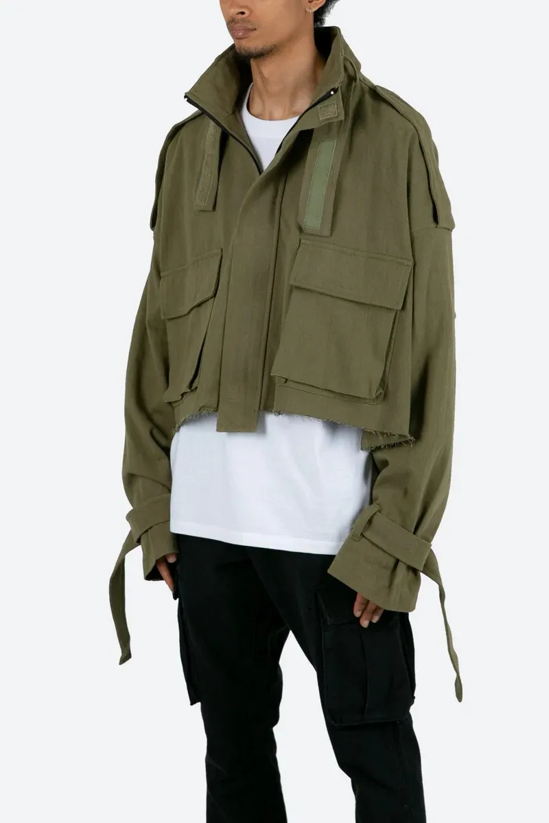 ARMY GREEN CROP STYLE MILITARY JACKET