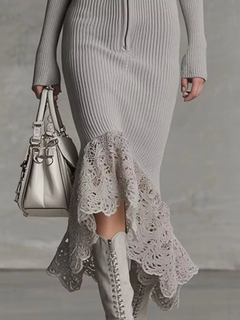 Ribbed Knit Hooded Midi Dress