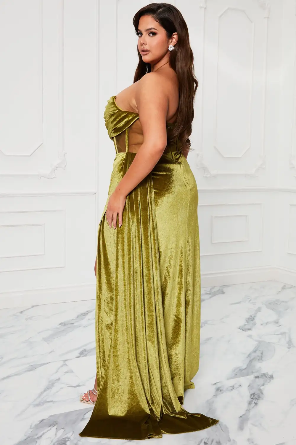 Vivi Velvet Maxi Dress - Olive