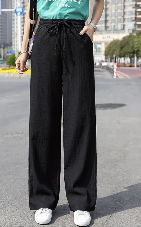 Casual Plain Lace-Up Pants