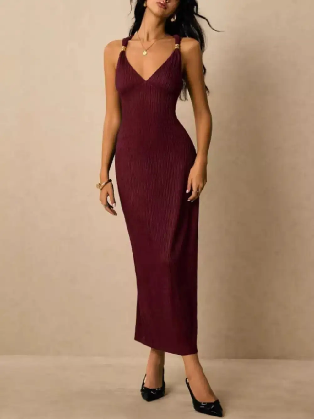 Ribbed Knit Sleeveless Midi Dress