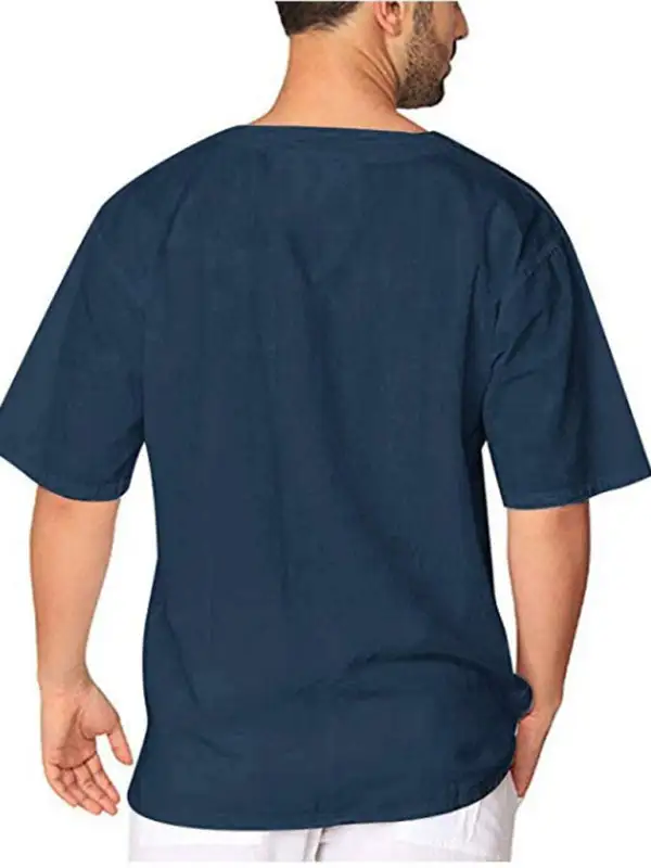 Linen Blend Cotton Blend Collared Shirt