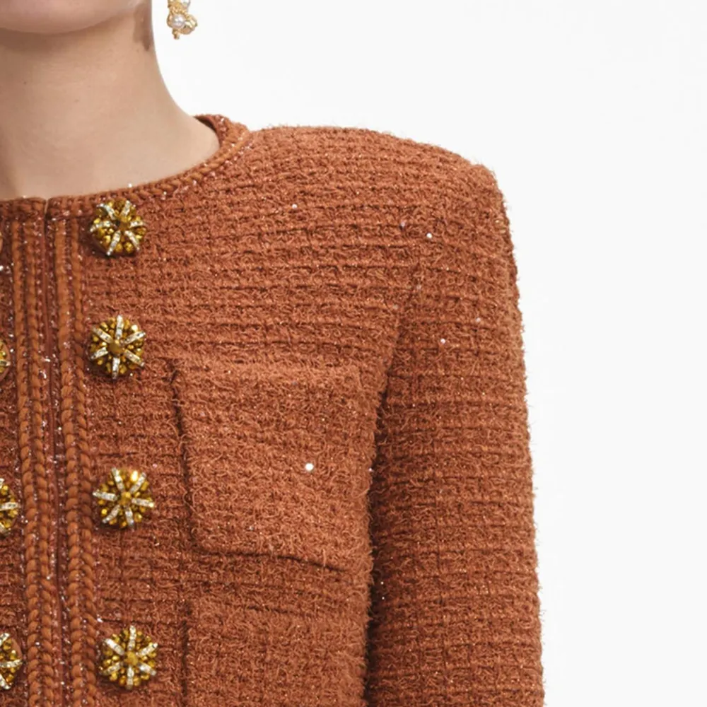 Brown Textured Knit Jacket