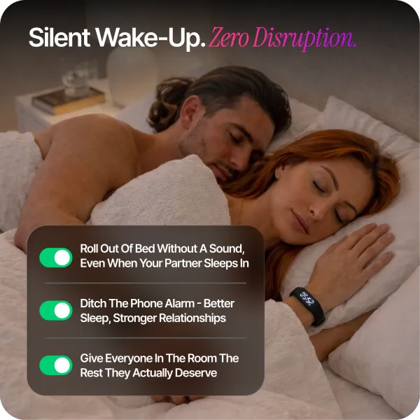 Silent Vibrating Alarm Clock – Wrist-Worn Wake-Up Device for Heavy Sleepers, Won't Disturb Your Partner, 2 Intensity Levels, Up to 3 Alarms, 14+ Day Rechargeable Battery