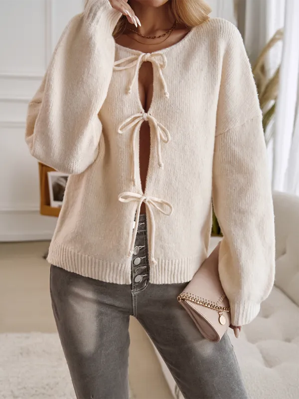 Loose Lace-Up Long-Sleeved Cardigan