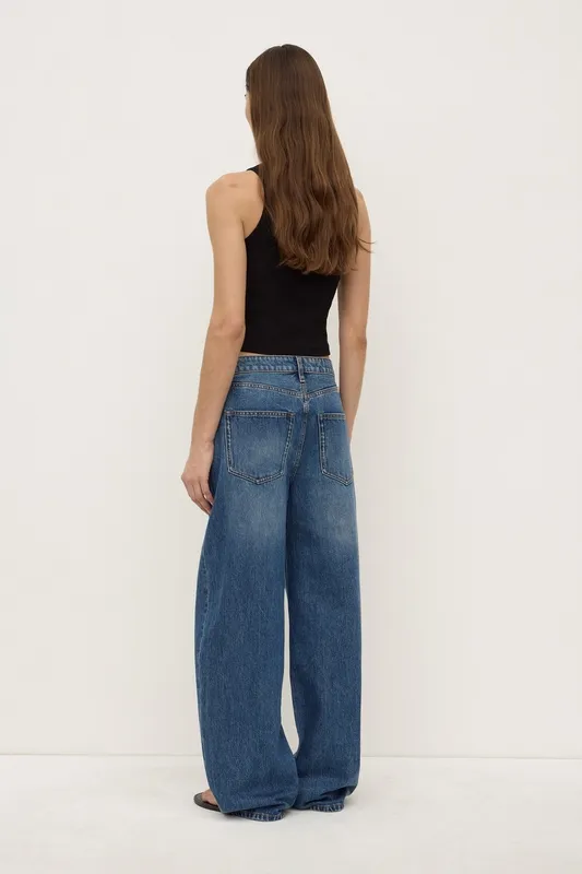 Mid Blue Mid-Rise Curved-Leg Jeans